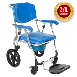 R402 Mavi Tekerlekli Banyo Tuvalet Sandalyesi